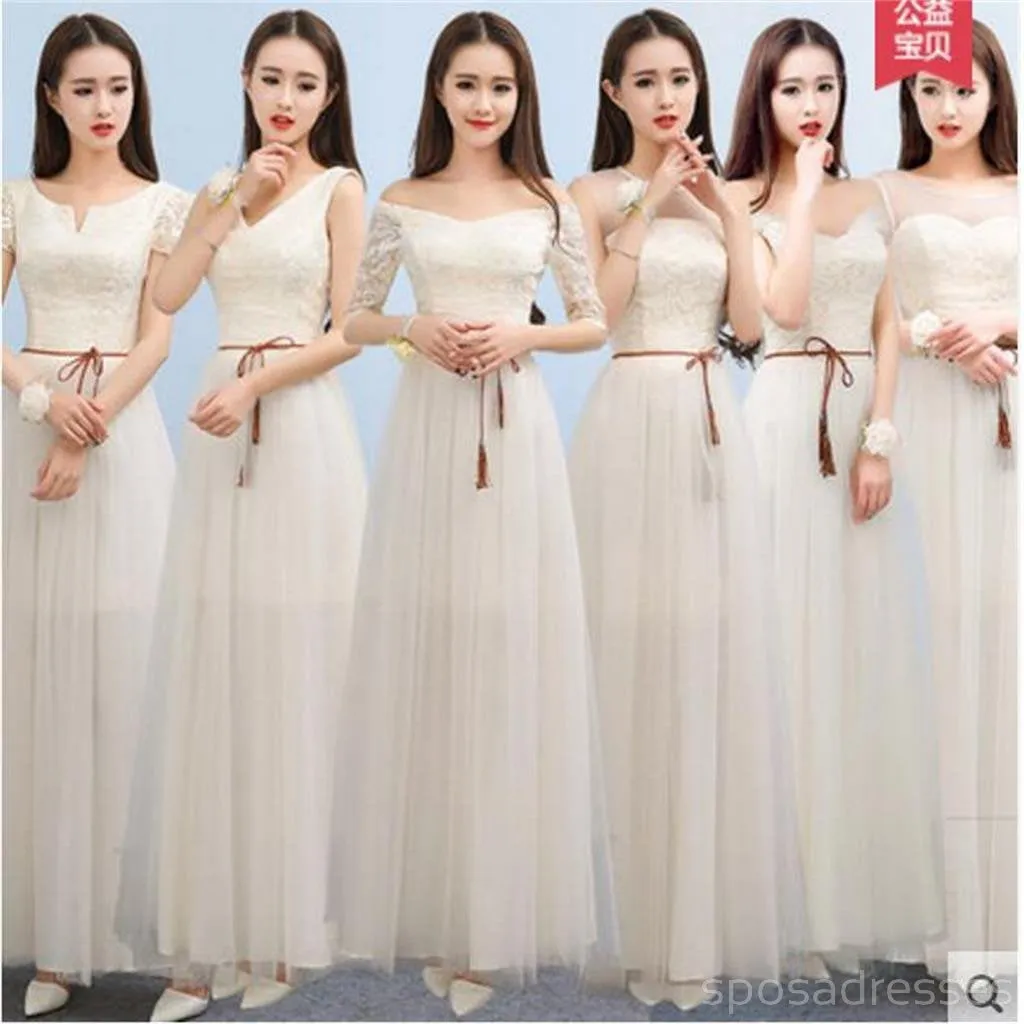 Mismatched Lace Tulle Long Bridesmaid Dresses, Bridesmaid Dresses, BD009