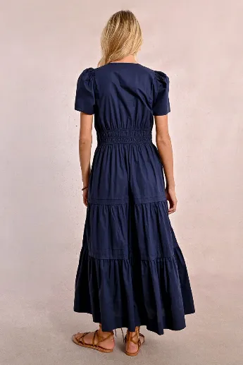 Molly Bracken Tiered Long Poplin Short Sleeve Dress