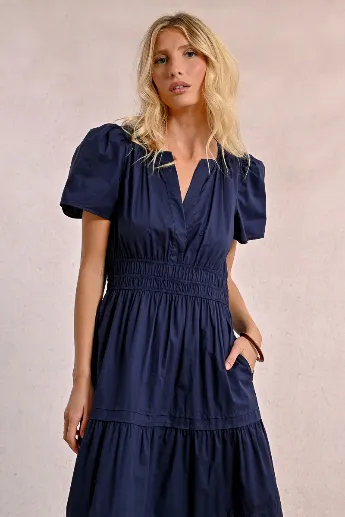 Molly Bracken Tiered Long Poplin Short Sleeve Dress