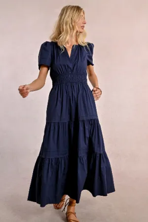 Molly Bracken Tiered Long Poplin Short Sleeve Dress