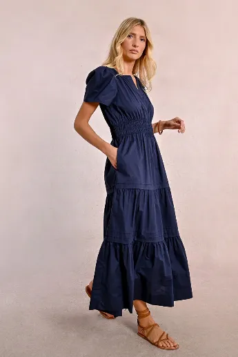 Molly Bracken Tiered Long Poplin Short Sleeve Dress