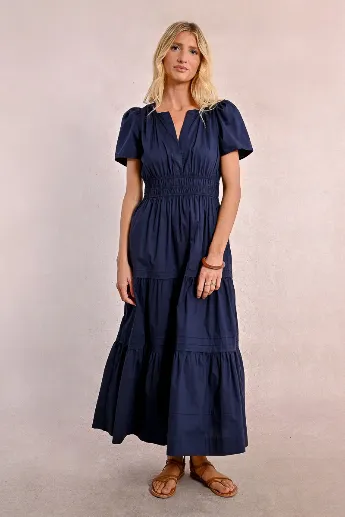 Molly Bracken Tiered Long Poplin Short Sleeve Dress