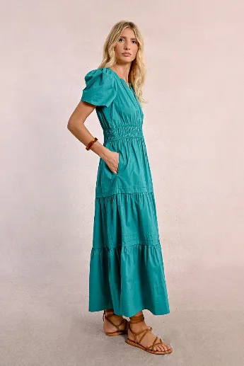 Molly Bracken Tiered Long Poplin Short Sleeve Dress