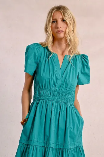Molly Bracken Tiered Long Poplin Short Sleeve Dress