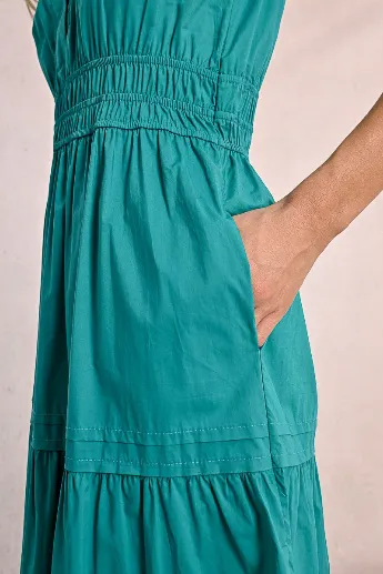 Molly Bracken Tiered Long Poplin Short Sleeve Dress