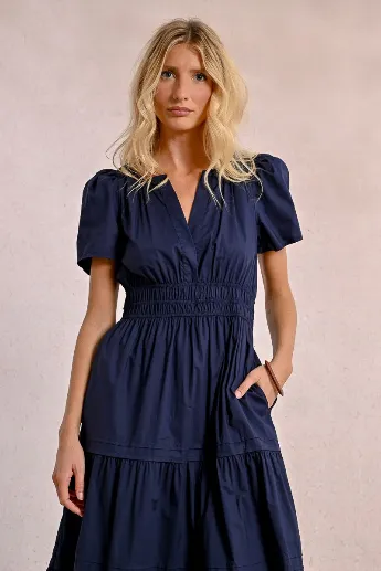 Molly Bracken Tiered Long Poplin Short Sleeve Dress