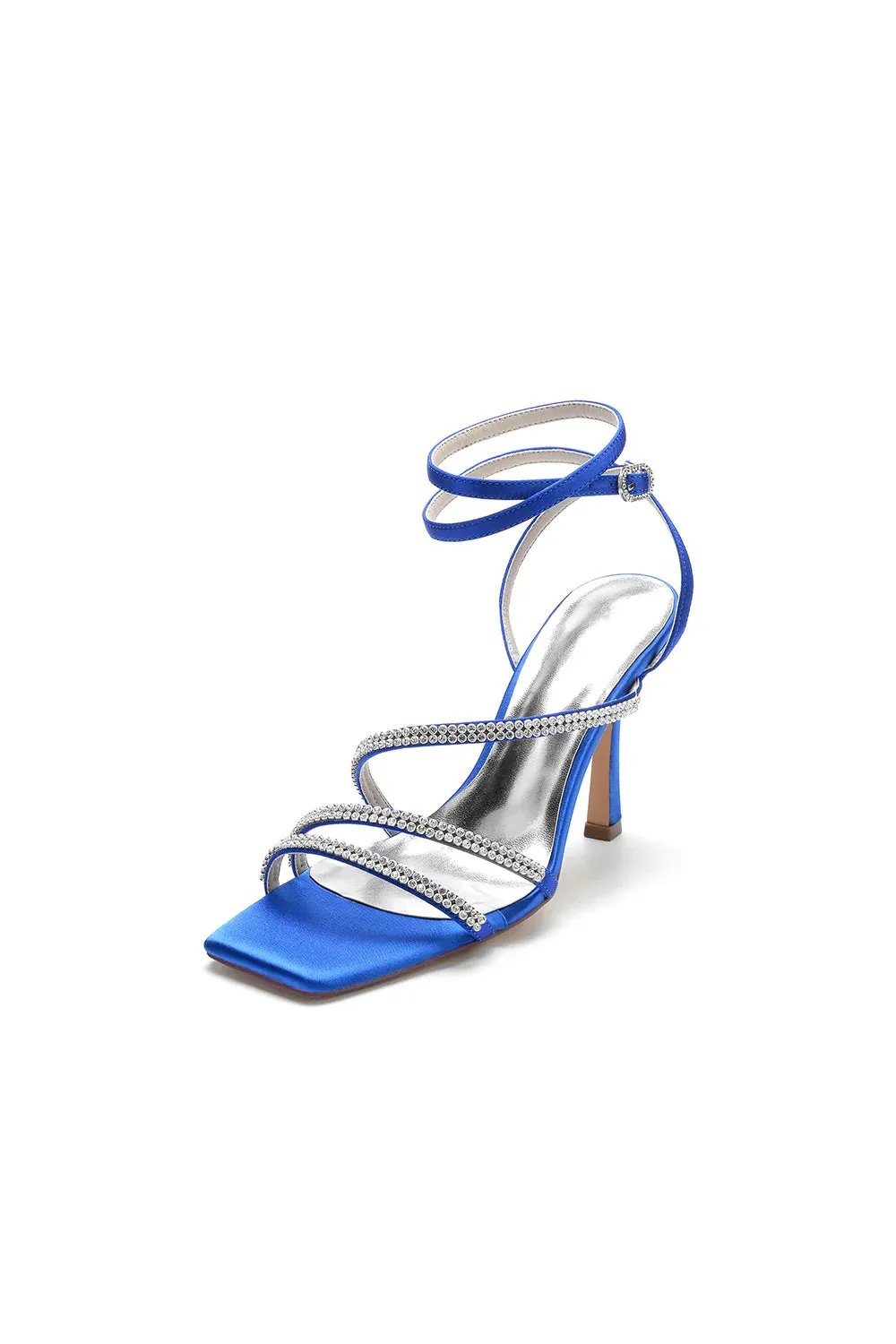 Multi Crystal Straps Square Open Toe Chunky Heels