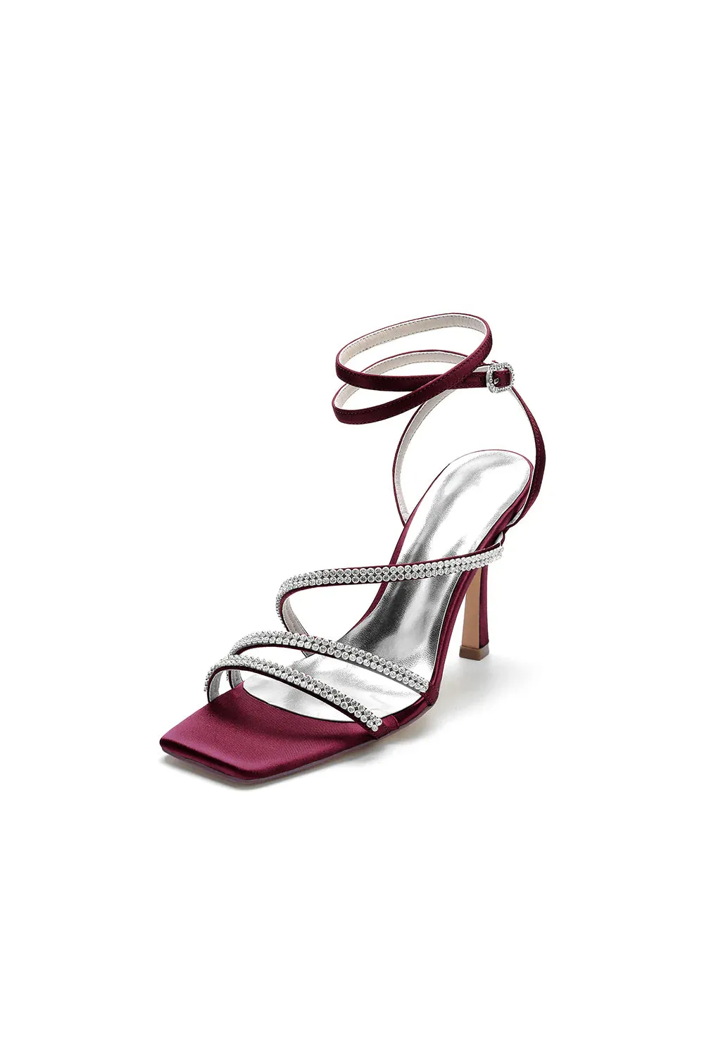 Multi Crystal Straps Square Open Toe Chunky Heels
