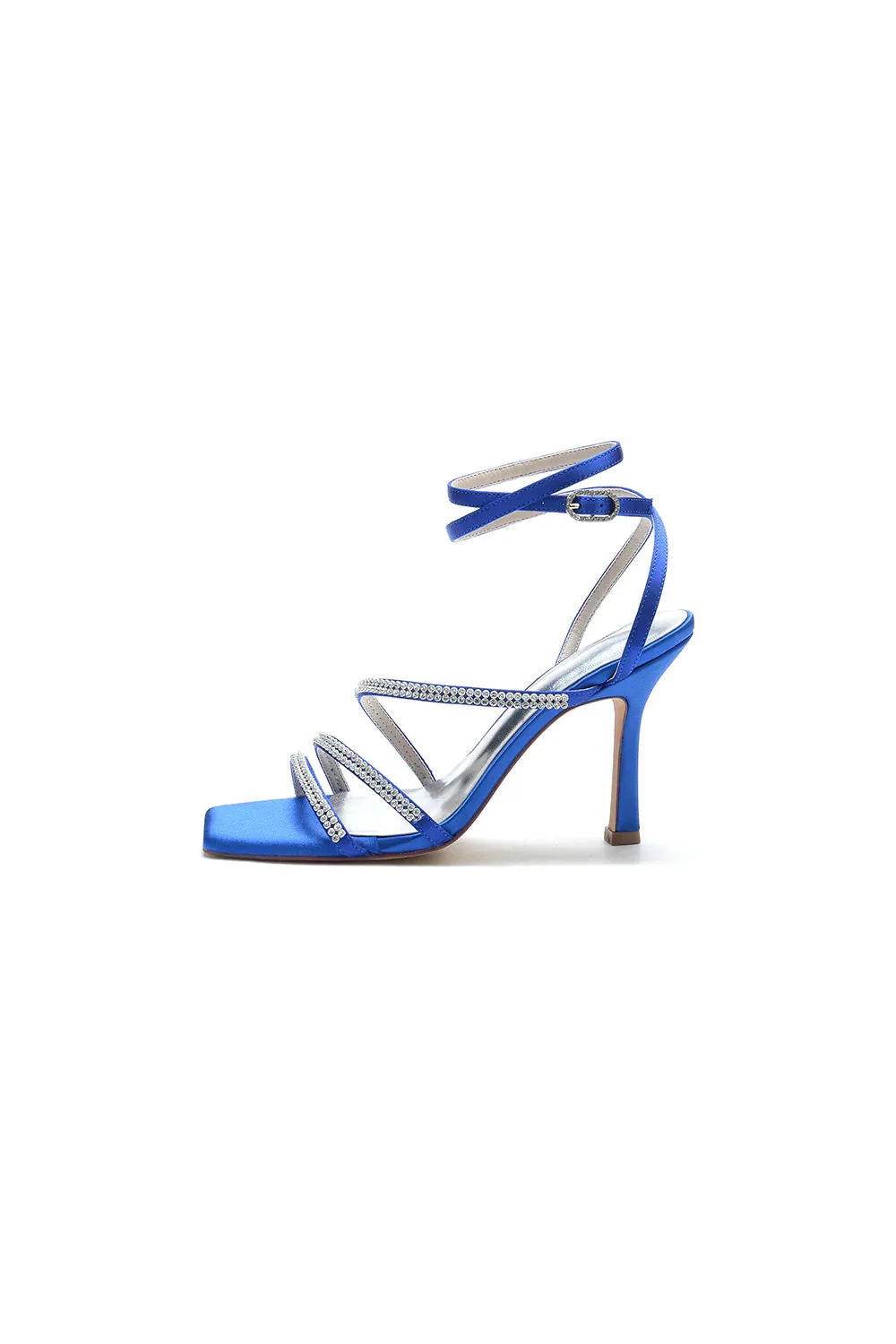 Multi Crystal Straps Square Open Toe Chunky Heels