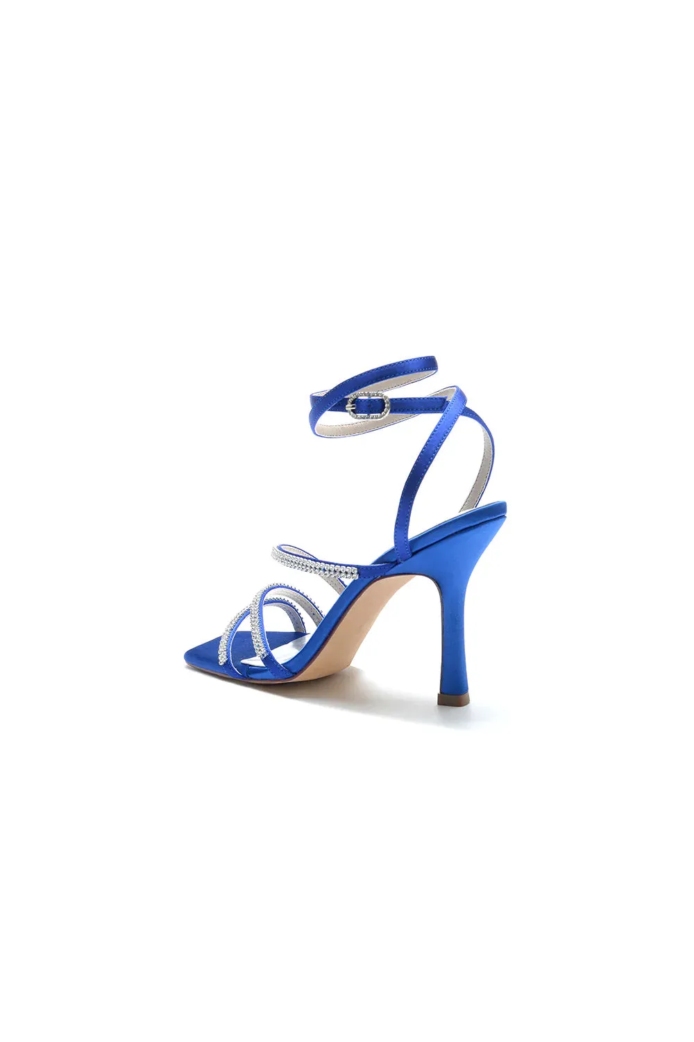 Multi Crystal Straps Square Open Toe Chunky Heels