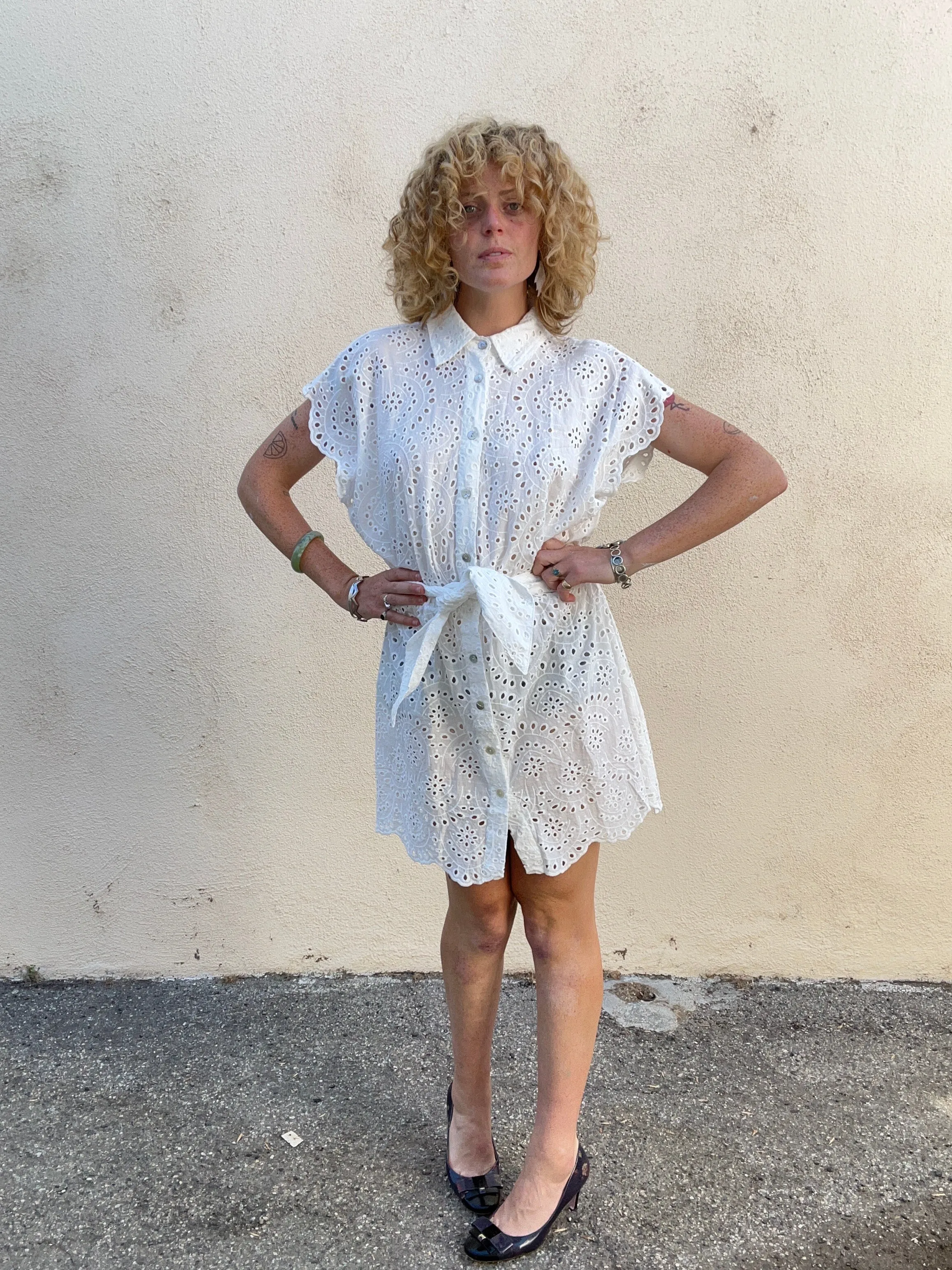 Natalie Martin White Eyelet Lace Dress