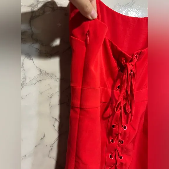 NEW NBD Gracey Dress Size S In Red Lace Up Back Sleeveless Mini