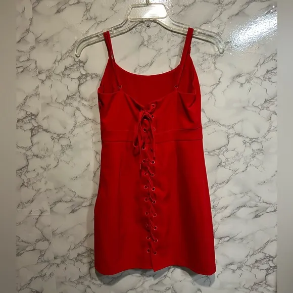 NEW NBD Gracey Dress Size S In Red Lace Up Back Sleeveless Mini
