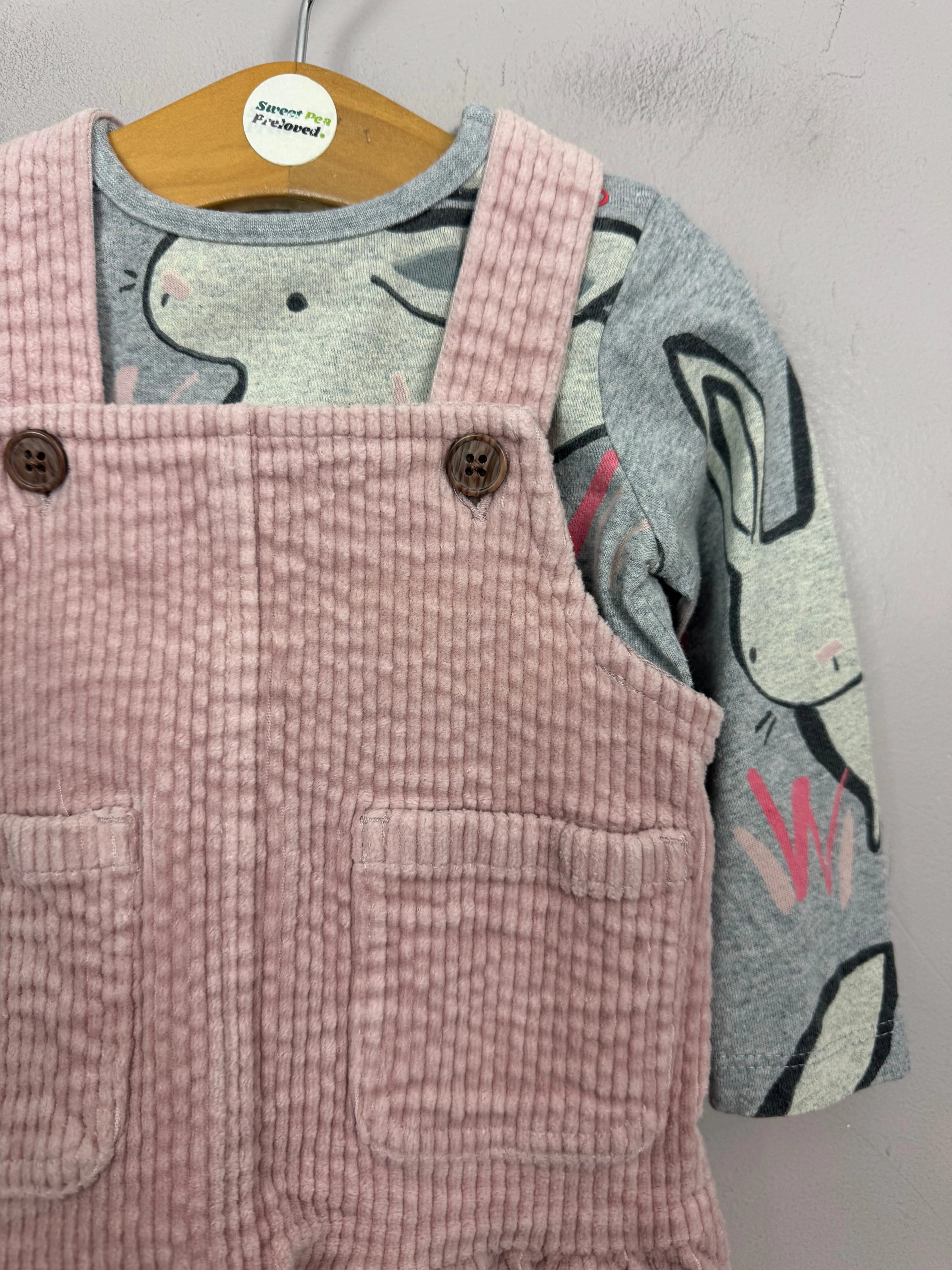 Next Pink cord bunny dress set 3-6m