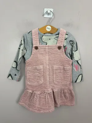 Next Pink cord bunny dress set 3-6m