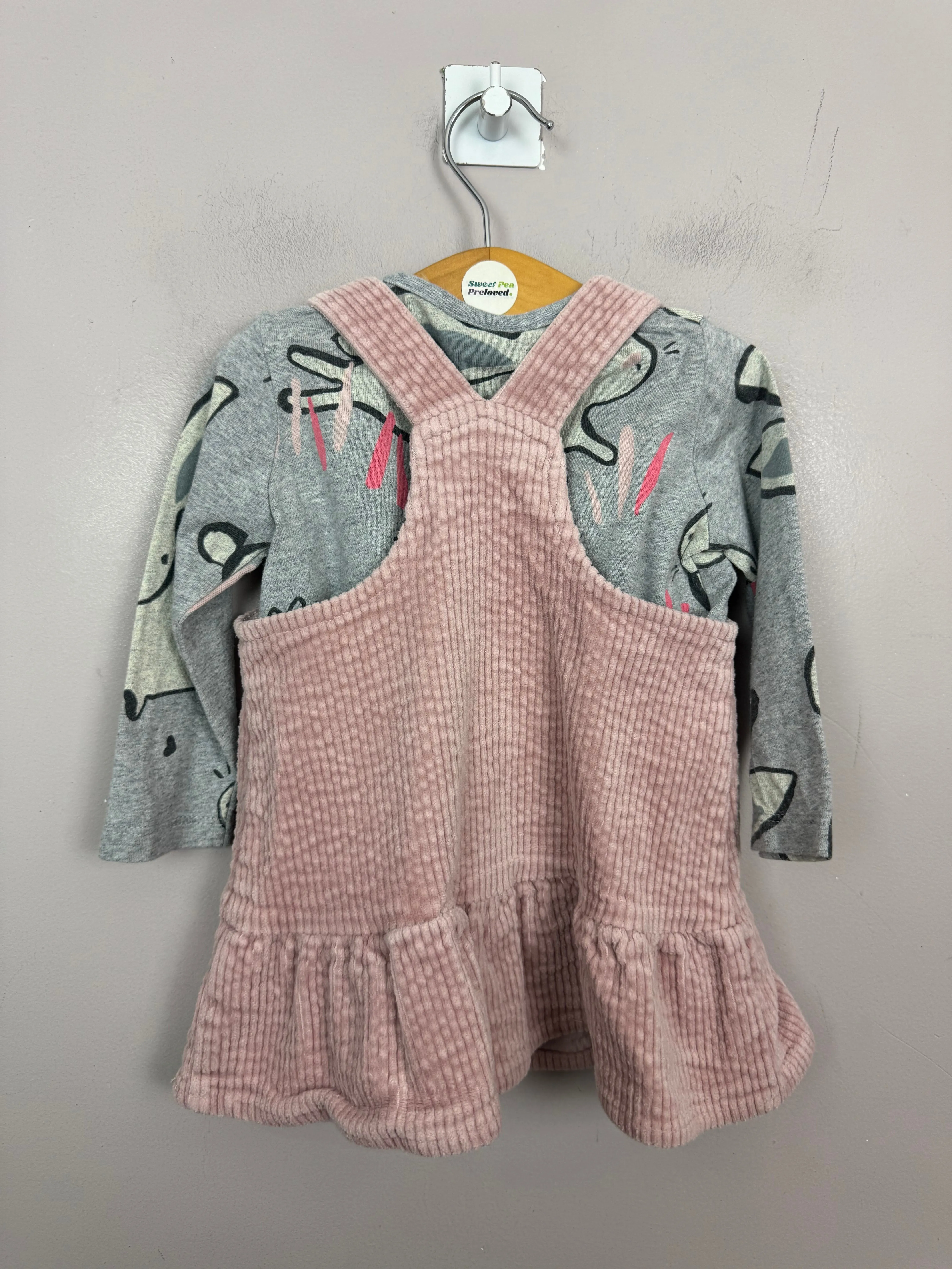 Next Pink cord bunny dress set 3-6m