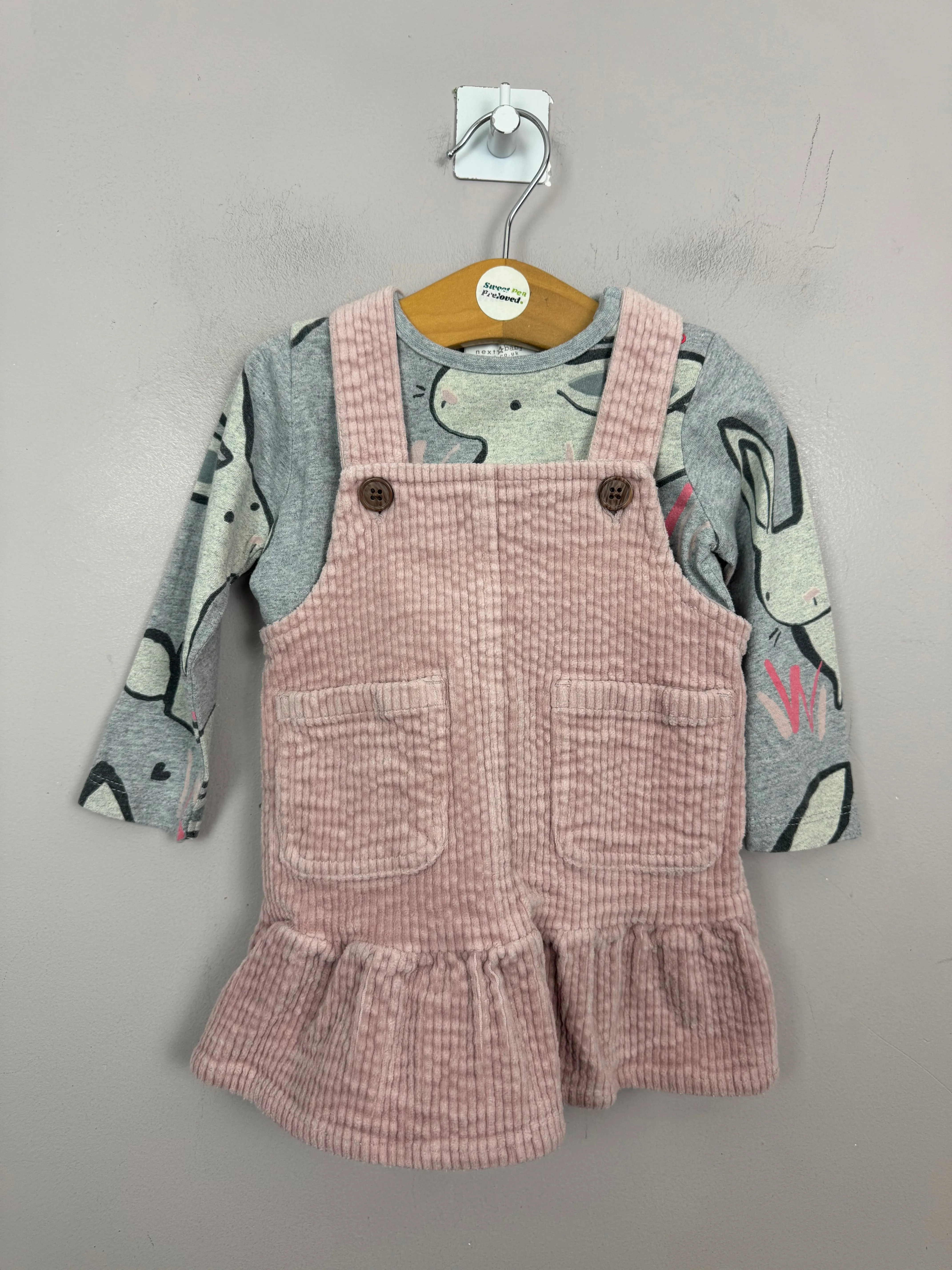 Next Pink cord bunny dress set 3-6m