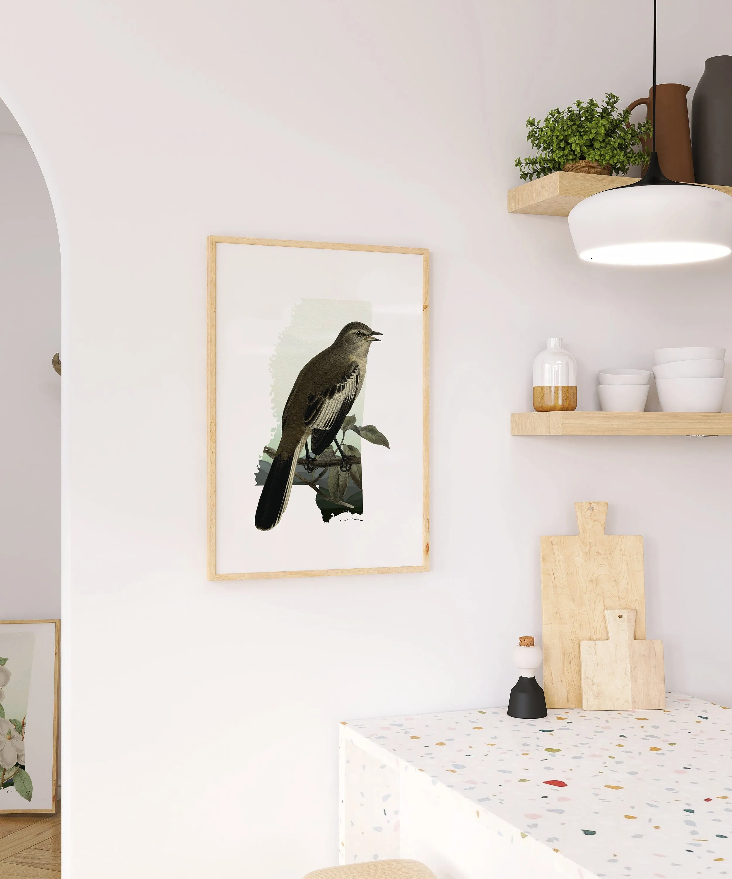 Northern Mockingbird Wall Art Print | Mississippi Bird Decor | Framed Mockingbird Artwork | Gift for Bird Lovers