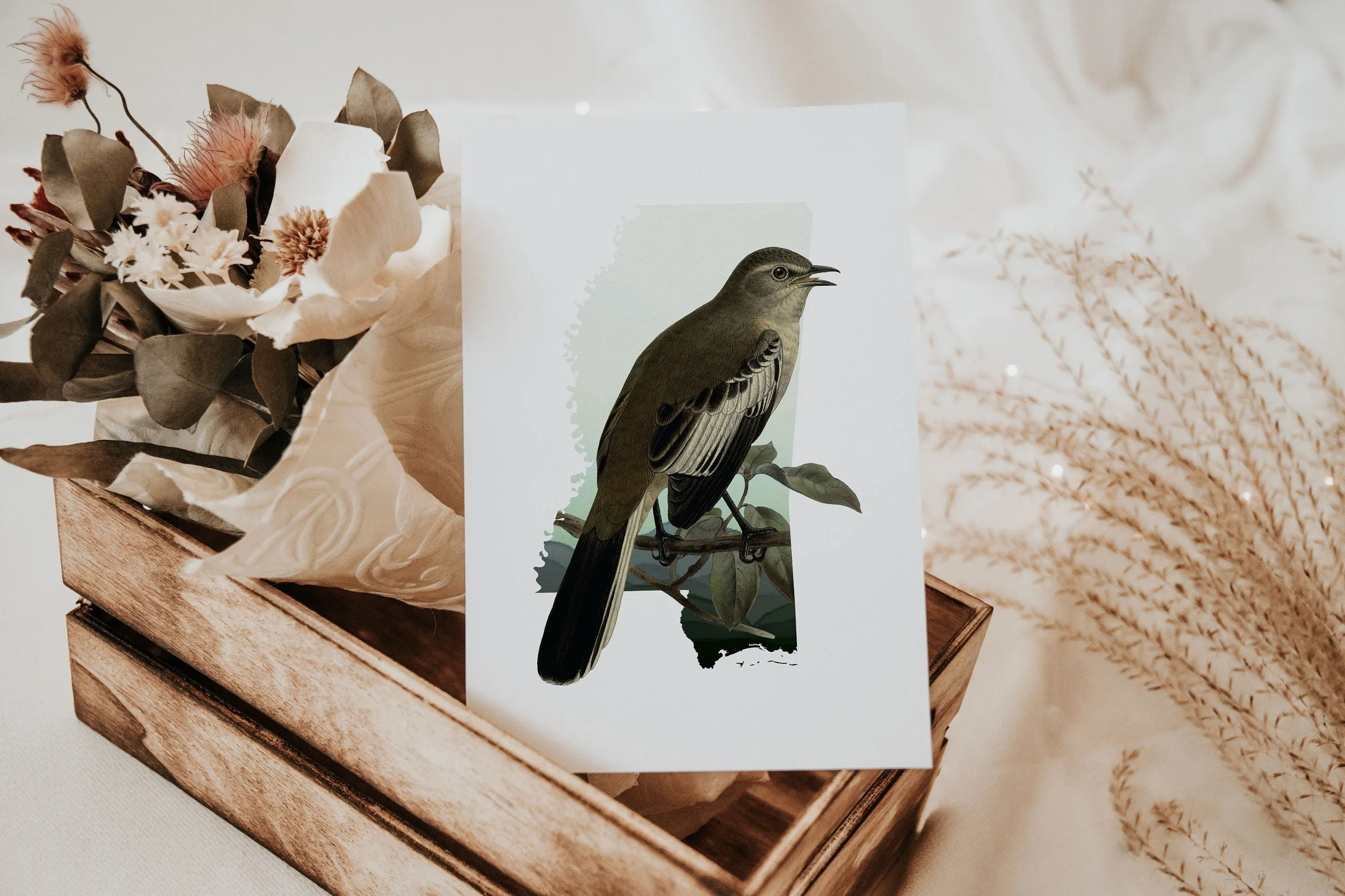 Northern Mockingbird Wall Art Print | Mississippi Bird Decor | Framed Mockingbird Artwork | Gift for Bird Lovers