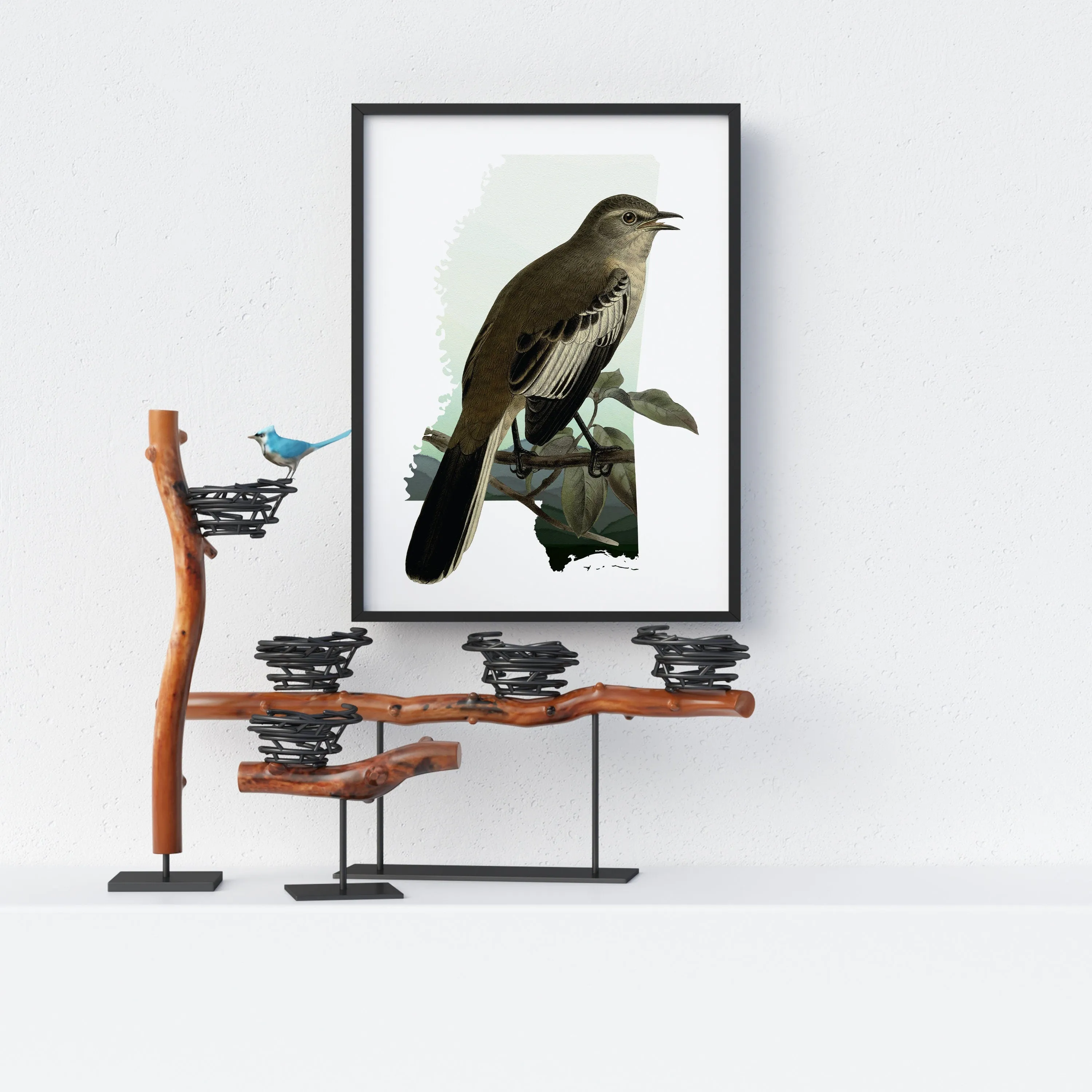 Northern Mockingbird Wall Art Print | Mississippi Bird Decor | Framed Mockingbird Artwork | Gift for Bird Lovers