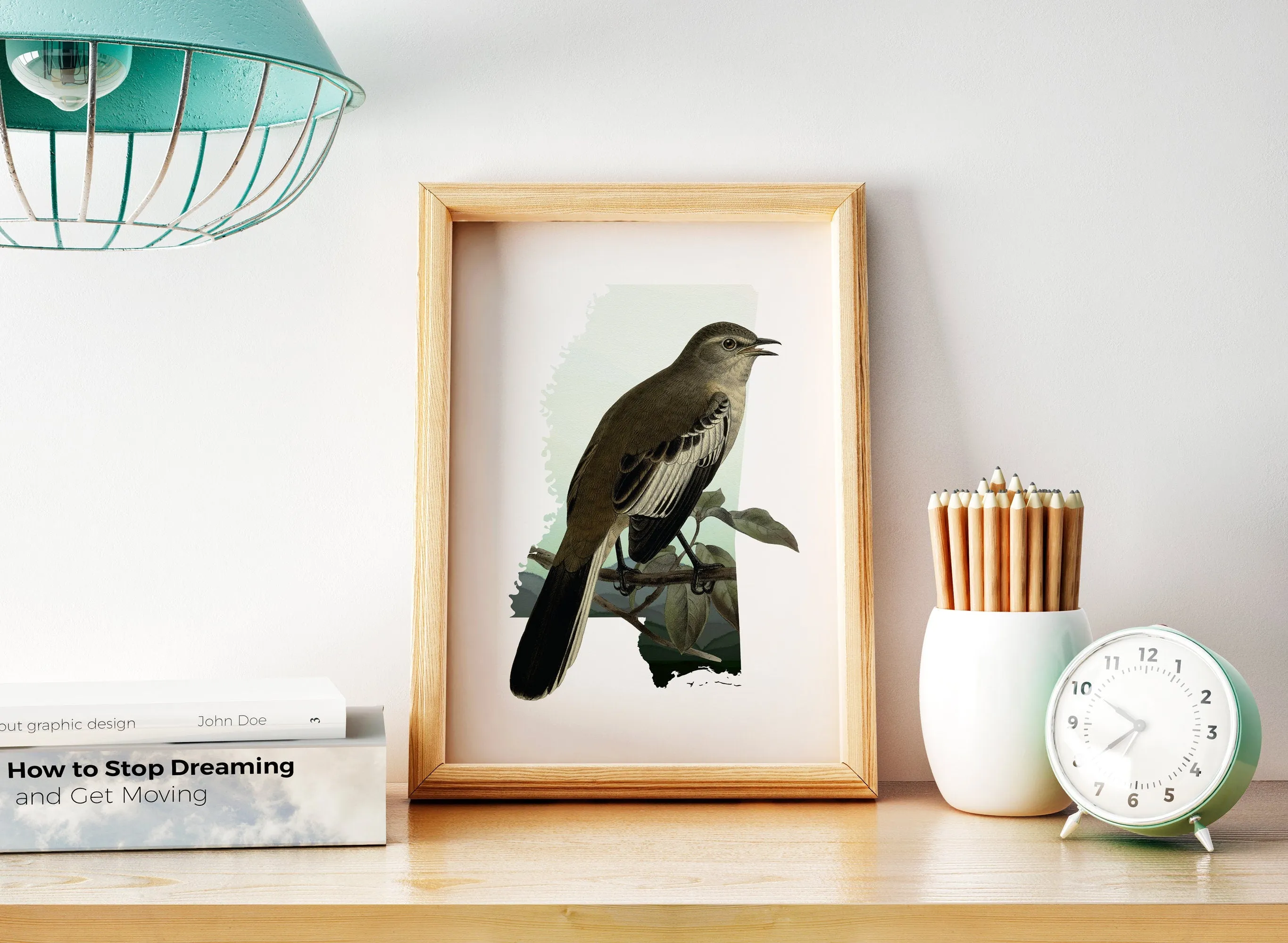 Northern Mockingbird Wall Art Print | Mississippi Bird Decor | Framed Mockingbird Artwork | Gift for Bird Lovers
