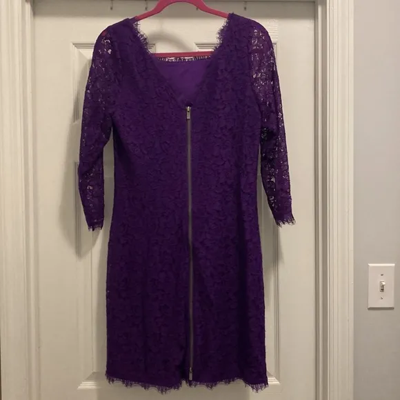 NWT Diane Von Furstenberg zarita lace royal purple dress. Size 12.