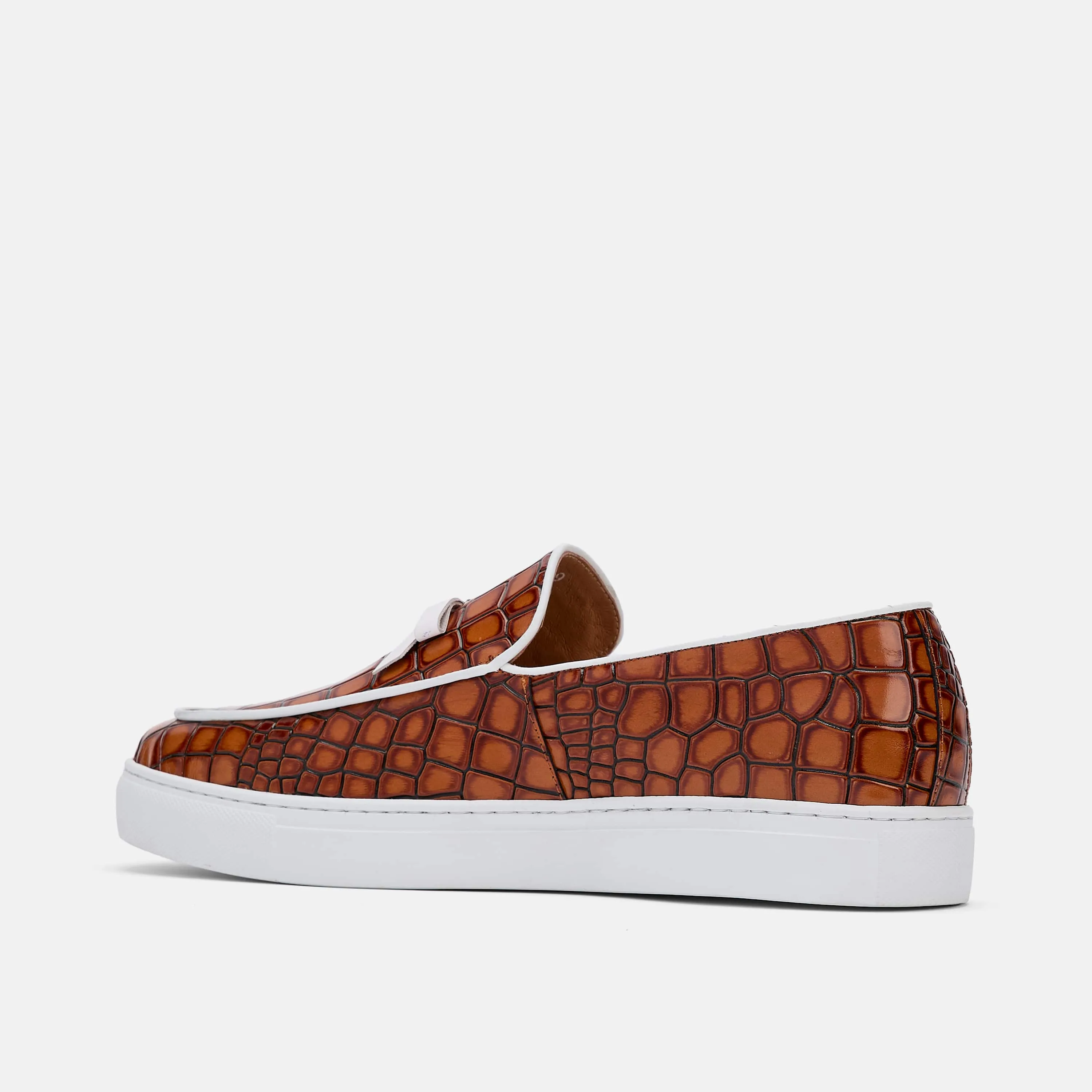 Odell Brown Crocskin Leather Belgian Loafer Sneakers