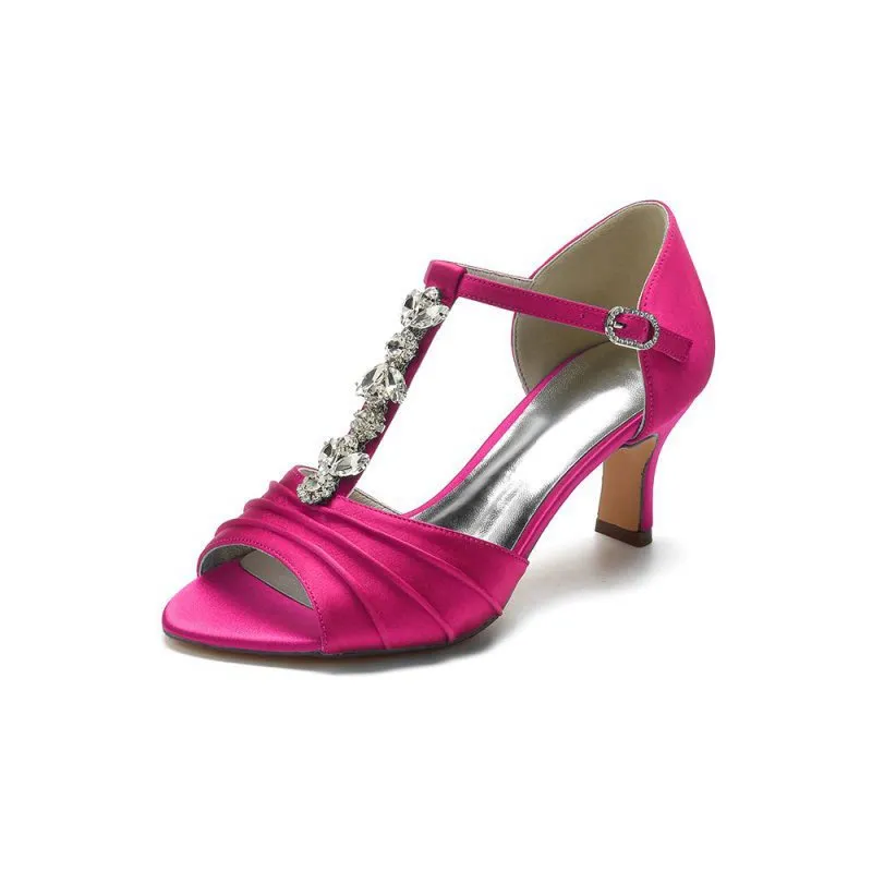 Open Toe Crystal Starp Chunky Heels