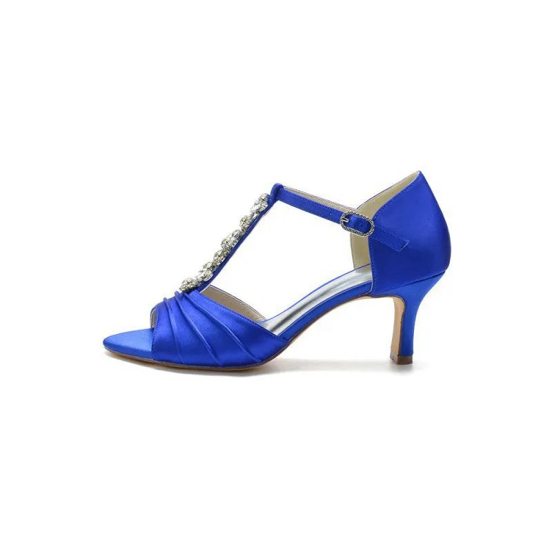 Open Toe Crystal Starp Chunky Heels