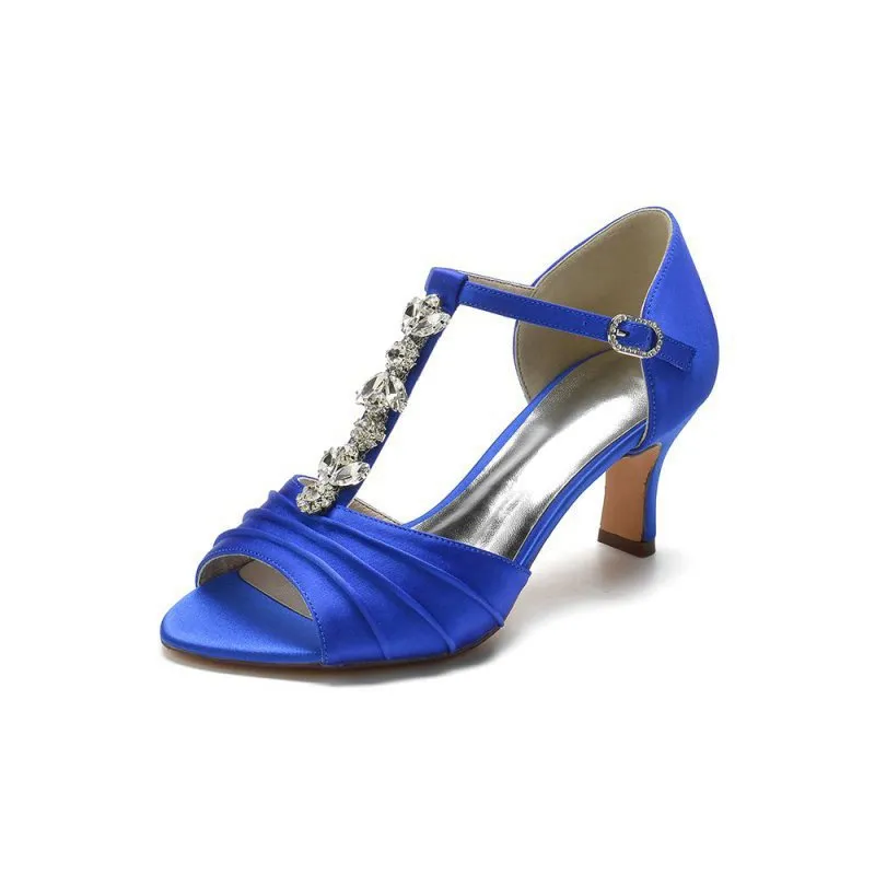 Open Toe Crystal Starp Chunky Heels