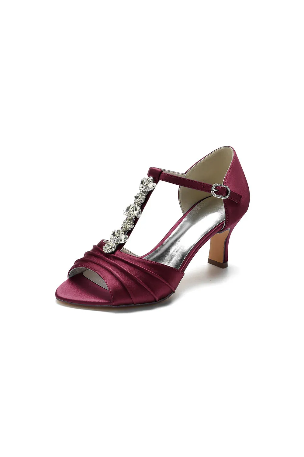 Open Toe Crystal Starp Chunky Heels