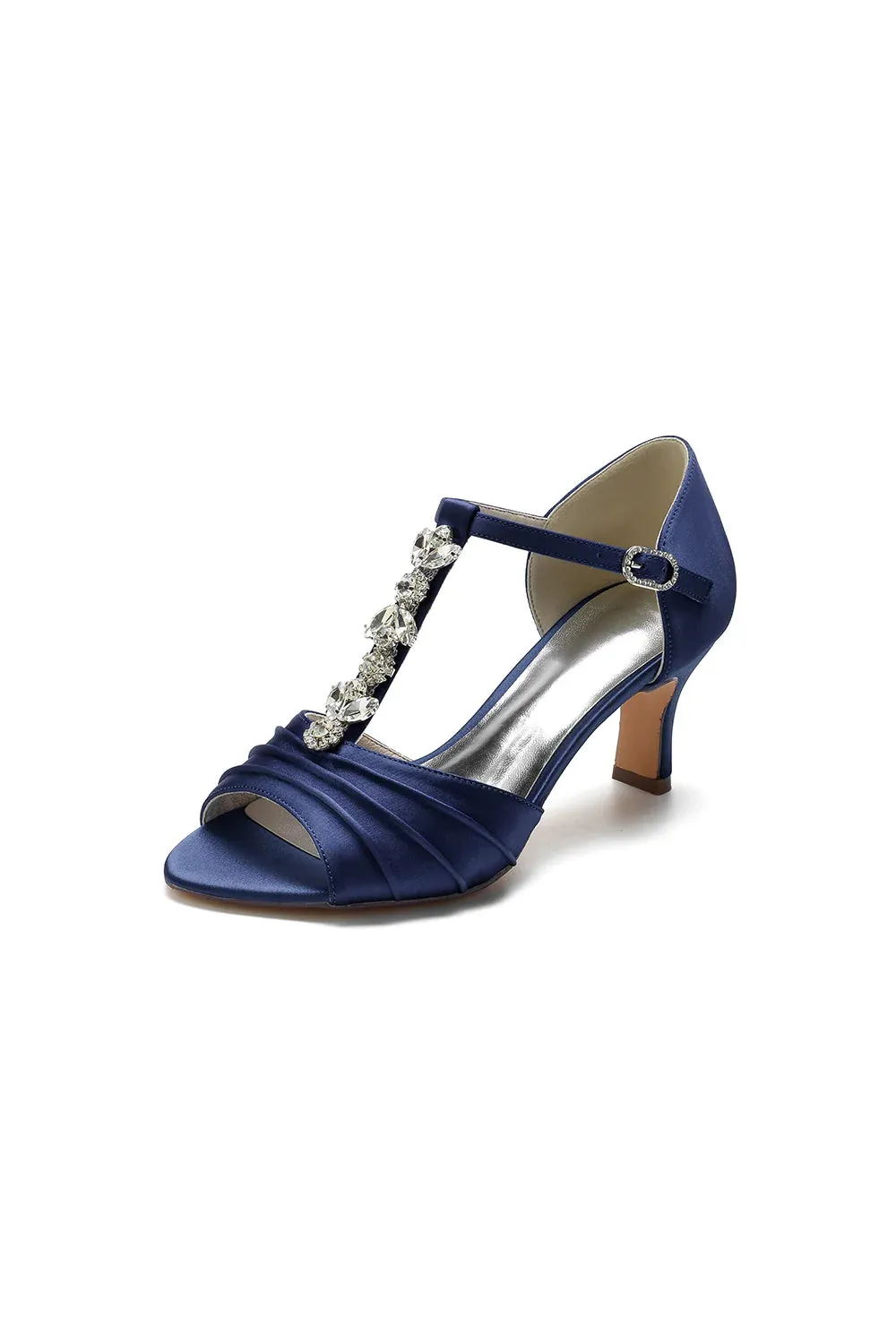 Open Toe Crystal Starp Chunky Heels