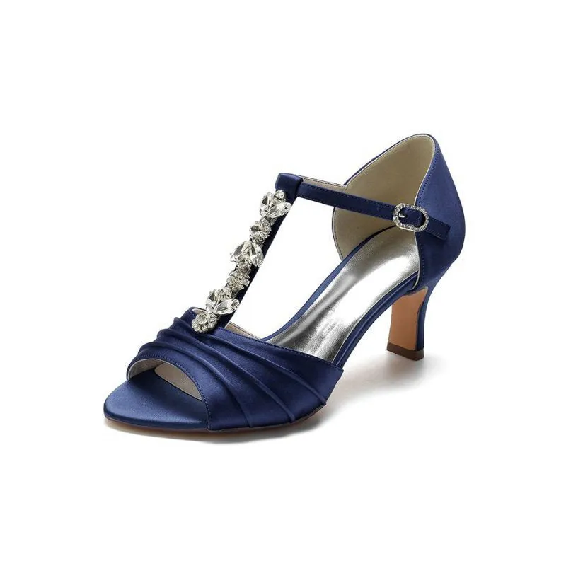 Open Toe Crystal Starp Chunky Heels