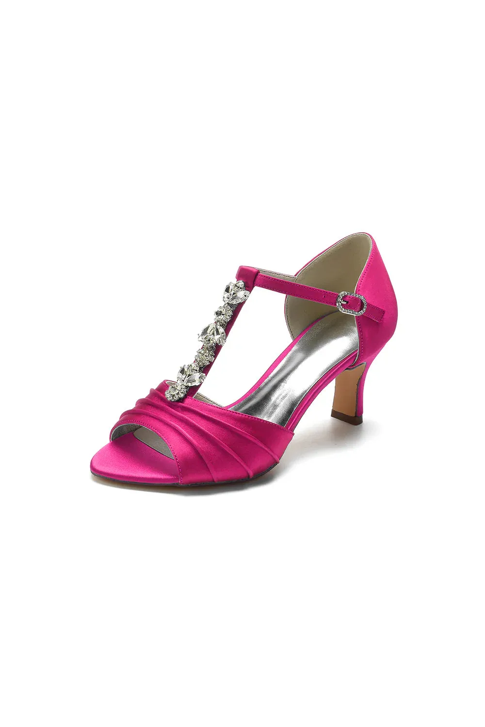 Open Toe Crystal Starp Chunky Heels
