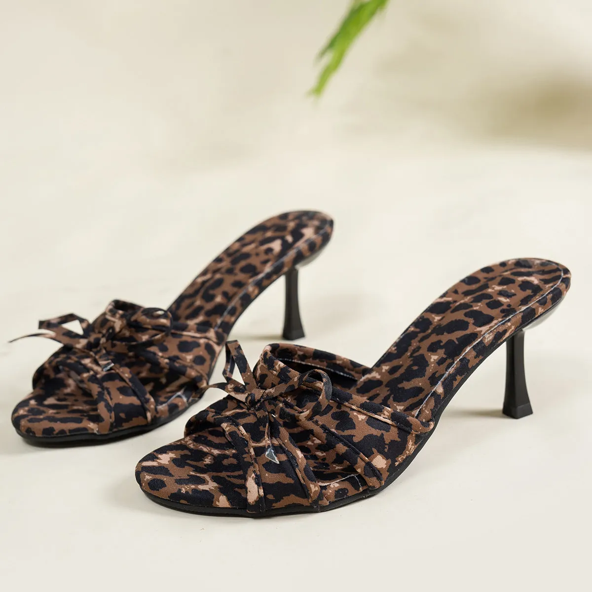 Open Toe Leopard Bow Sandals