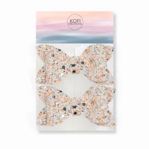 Orange Sherbert Pigtail Glitter Hair Bows