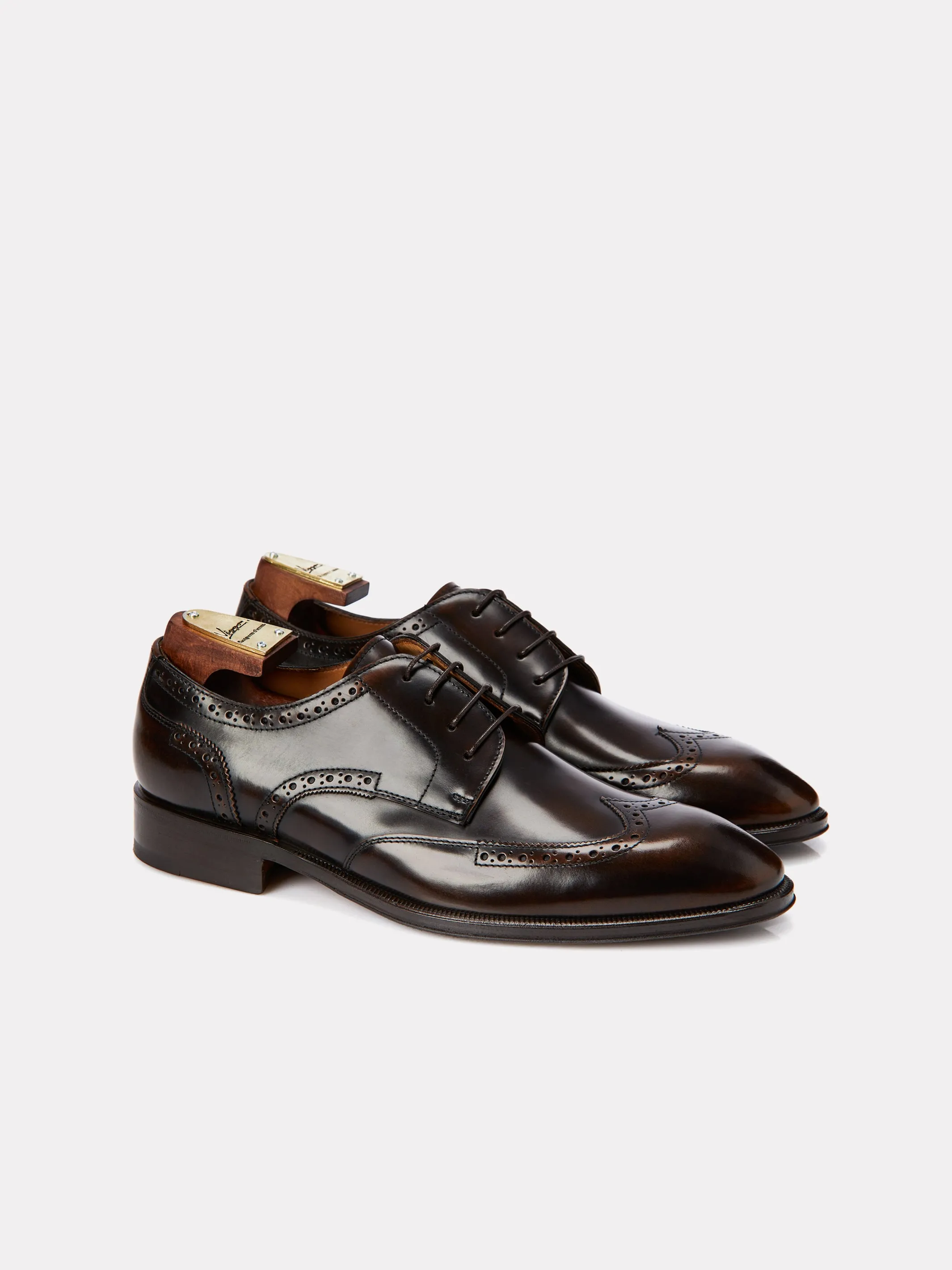 Pantofi derby maro cu detalii brogue