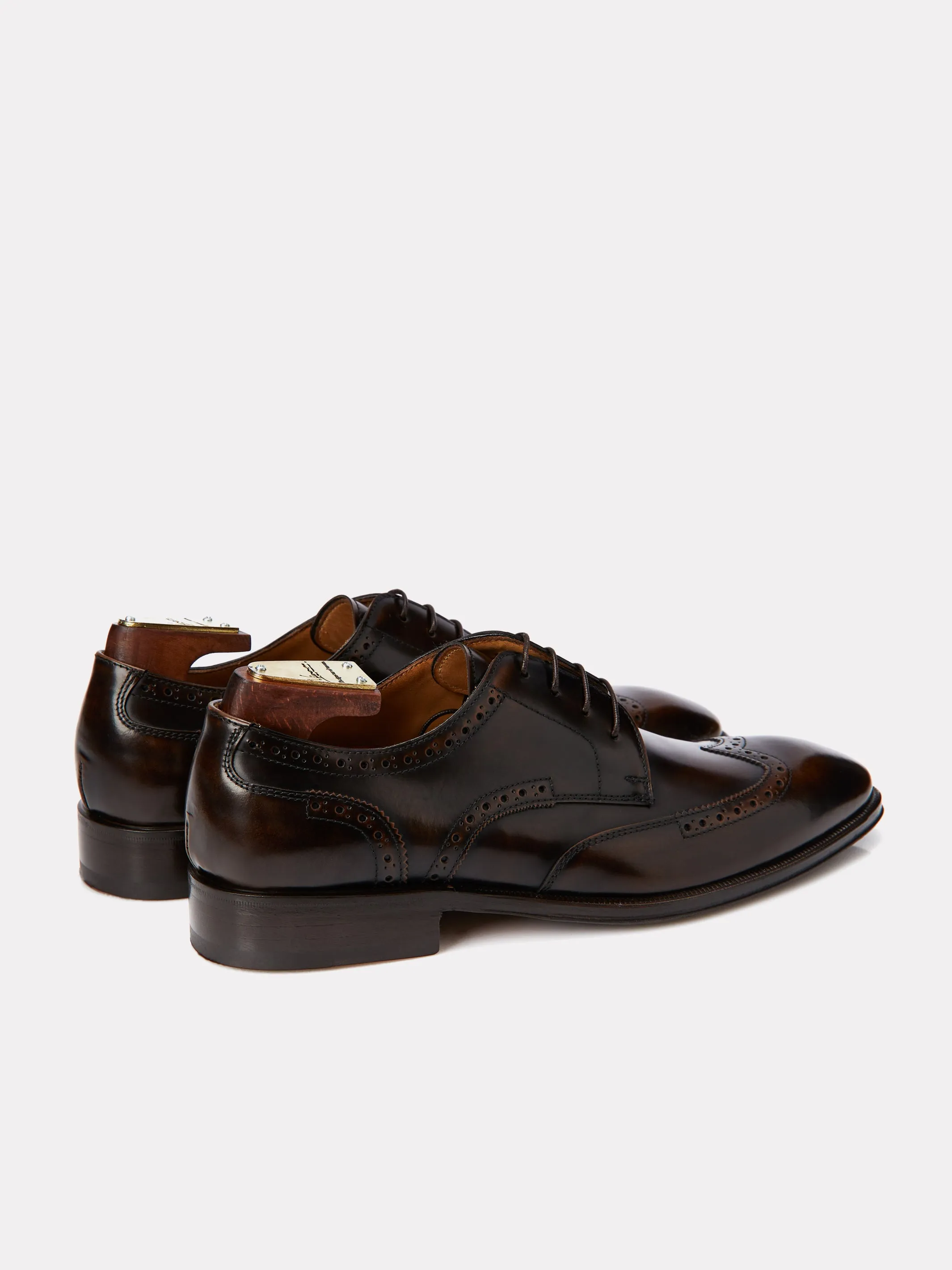 Pantofi derby maro cu detalii brogue