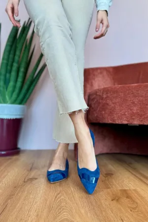 Patchwork Pointed Toe Casual Dark Blue Flats [Pre Order]