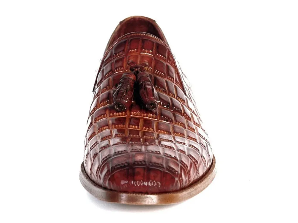 Paul Parkman Brown Crocodile Embossed Calfskin Tassel Loafer