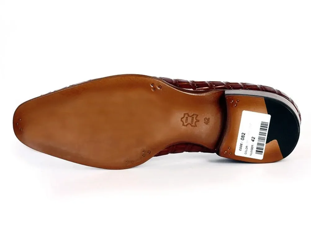 Paul Parkman Brown Crocodile Embossed Calfskin Tassel Loafer