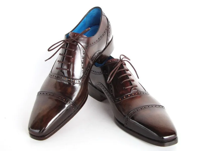 Paul Parkman Men's Hand-Painted Leather Captoe Oxfords in Anthracite Brown