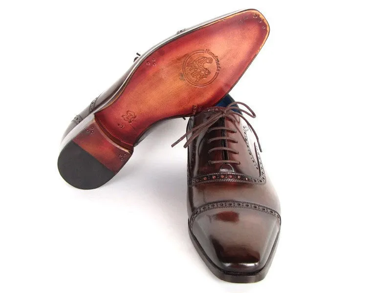 Paul Parkman Men's Hand-Painted Leather Captoe Oxfords in Anthracite Brown