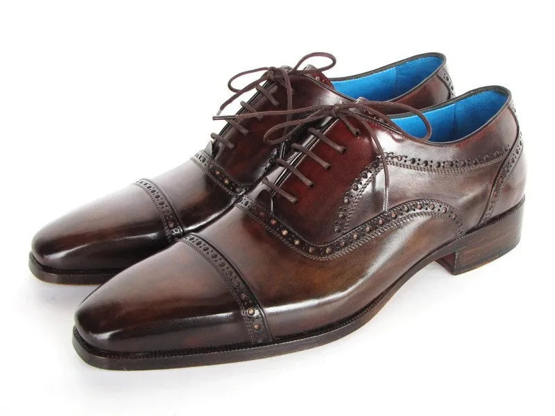 Paul Parkman Men's Hand-Painted Leather Captoe Oxfords in Anthracite Brown