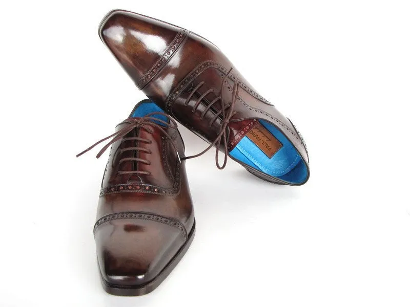Paul Parkman Men's Hand-Painted Leather Captoe Oxfords in Anthracite Brown