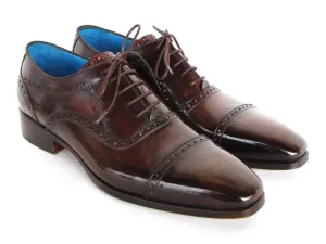 Paul Parkman Men's Hand-Painted Leather Captoe Oxfords in Anthracite Brown