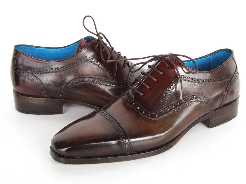 Paul Parkman Men's Hand-Painted Leather Captoe Oxfords in Anthracite Brown