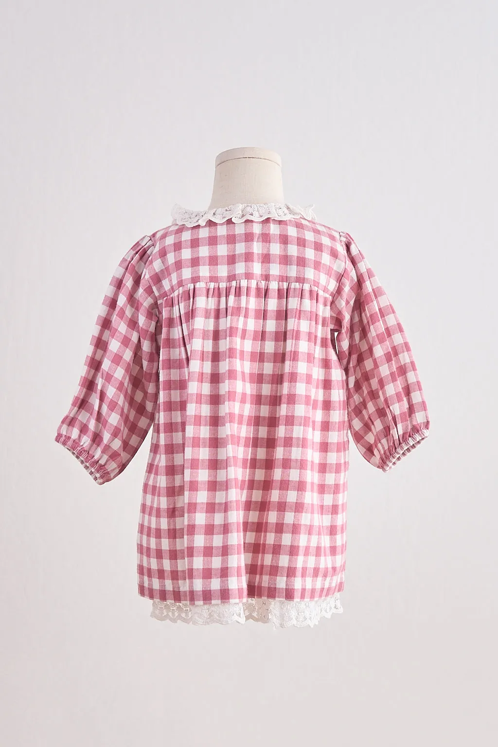 Pink Gingham Flannel Lace  Dress