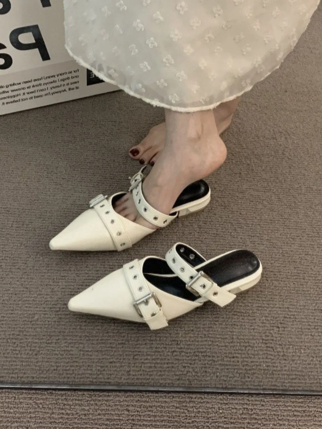 Point Toe Eyelet Buckle Sandals