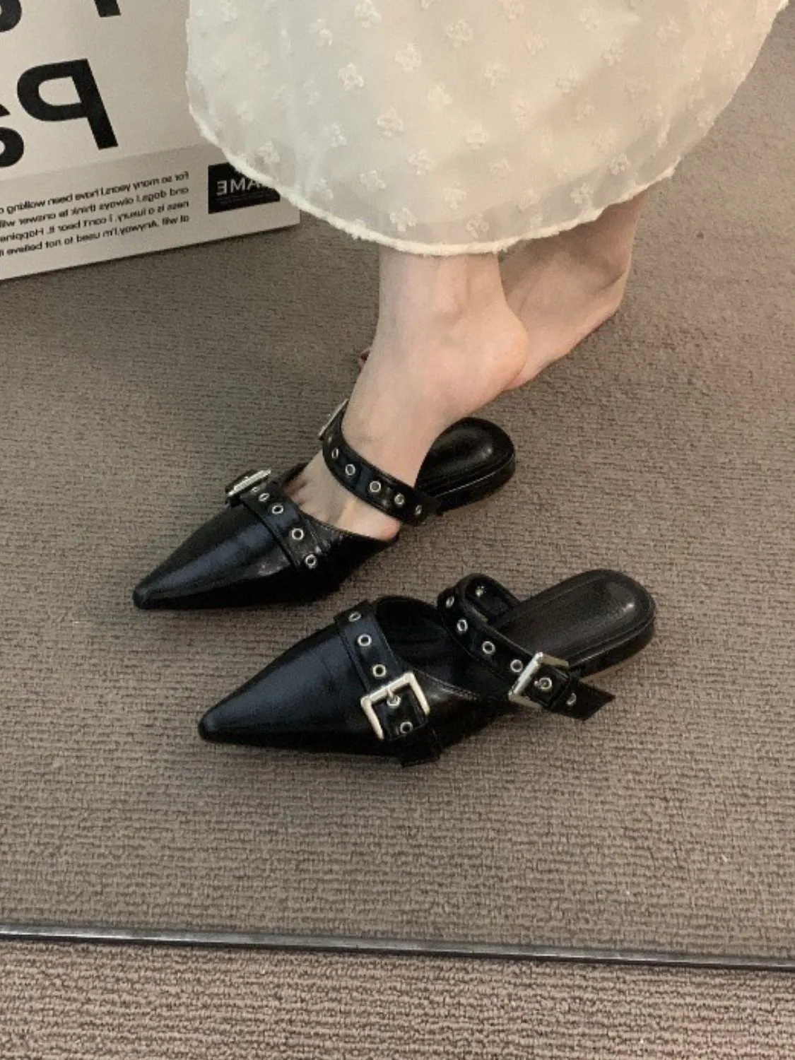 Point Toe Eyelet Buckle Sandals